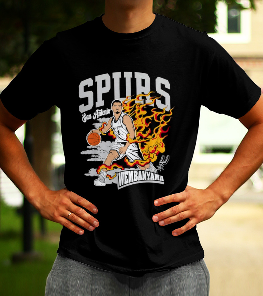Victor Wembanyama San Antonio Spurs No 1 Basketball Flames Caricature T-Shirt