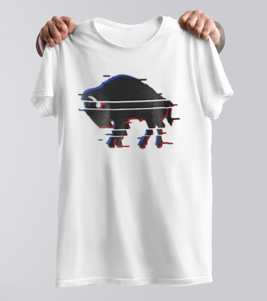 Buffalo Glitch Effect Blue Red Overlay Optical Illusion T-Shirt