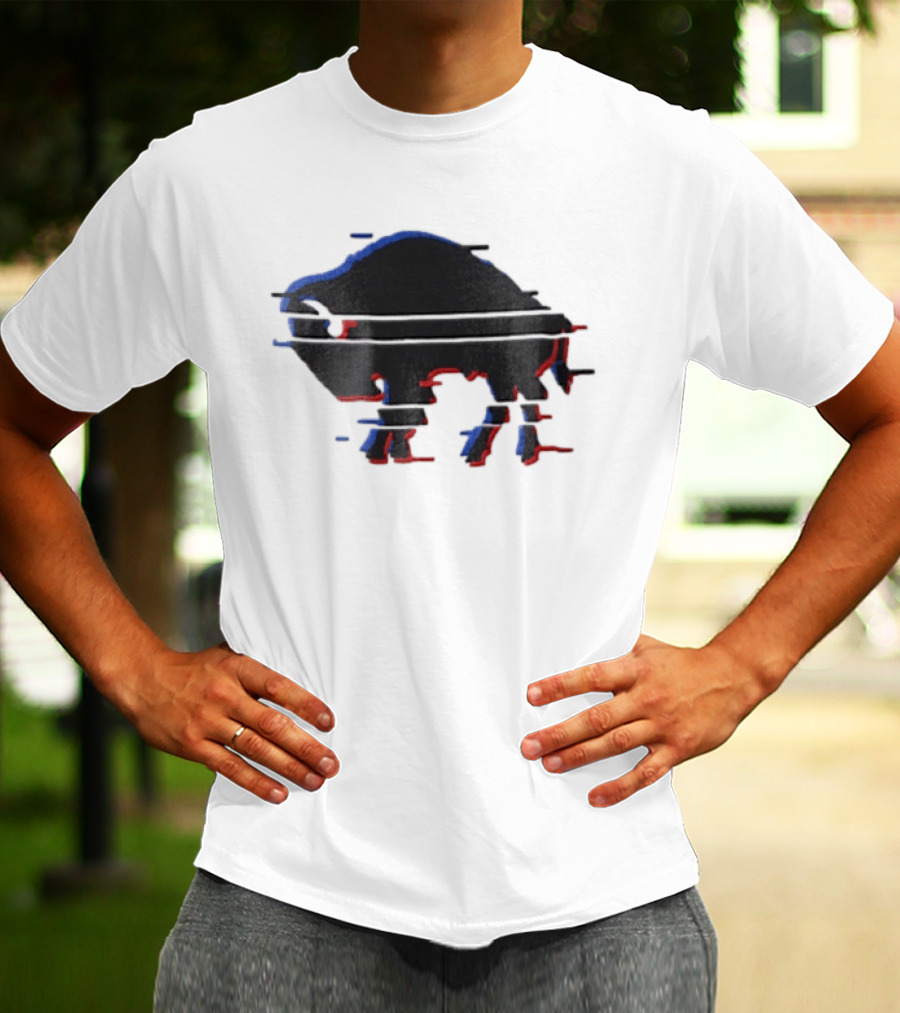 Buffalo Glitch Effect Blue Red Overlay Optical Illusion T-Shirt