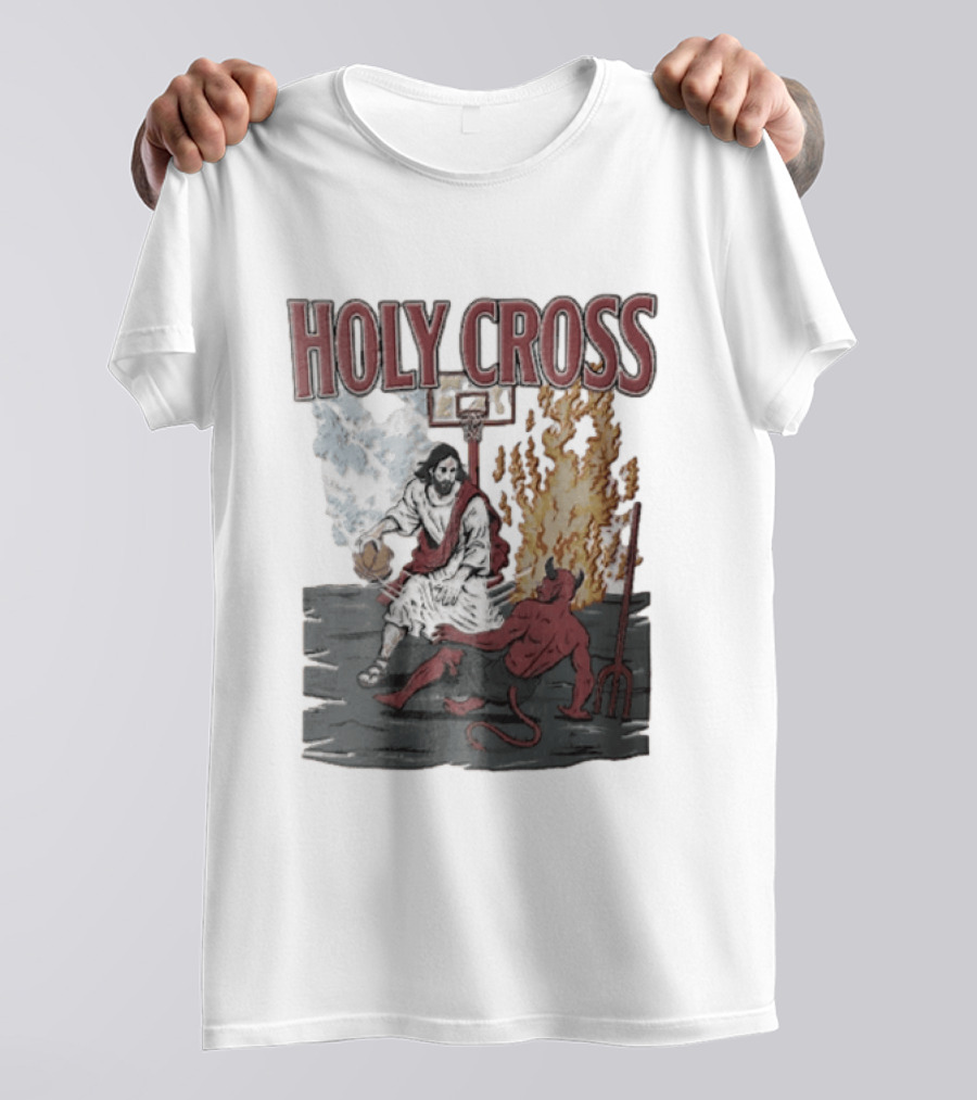 Holy Cross Basketball Player Versus Devil Duel T-Shirt