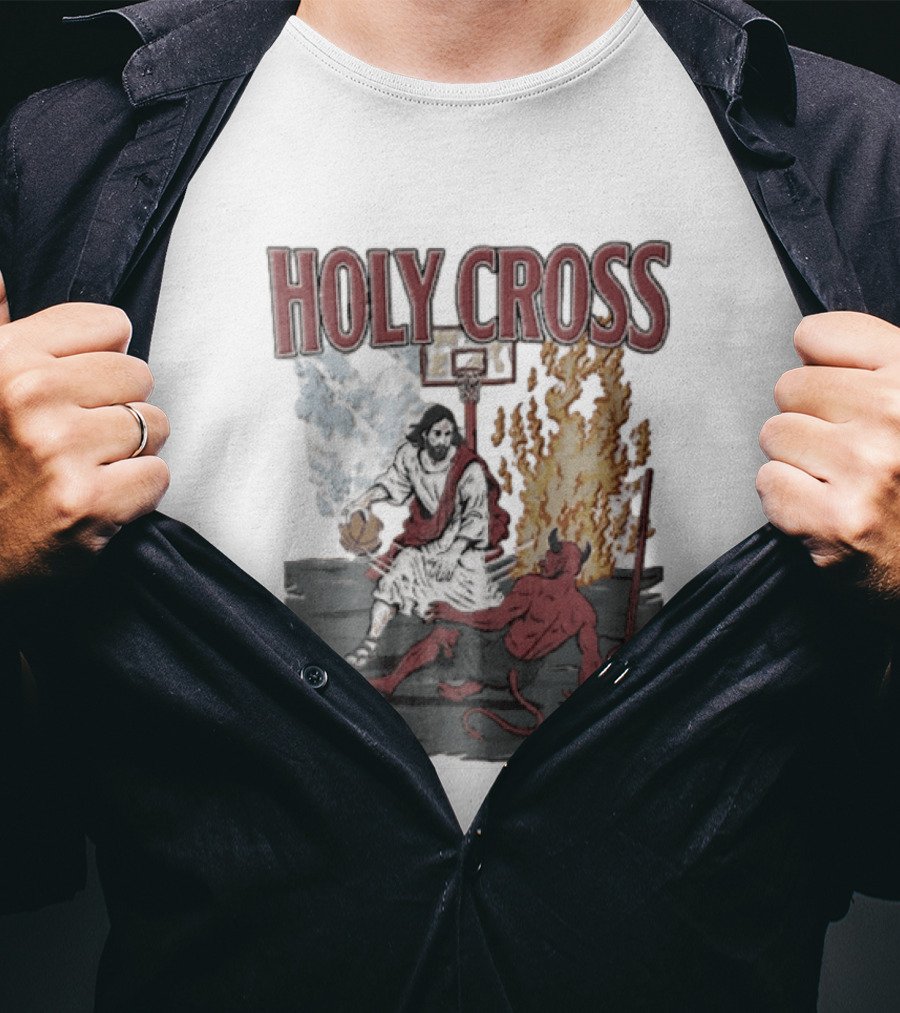 Holy Cross Basketball Player Versus Devil Duel T-Shirt