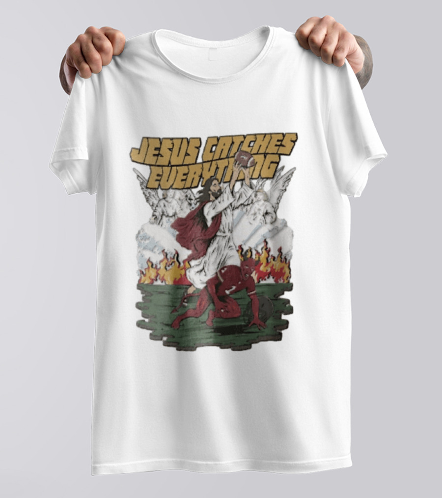 Jesus Catches Everything Angel Vs Devil Football Battle T-Shirt