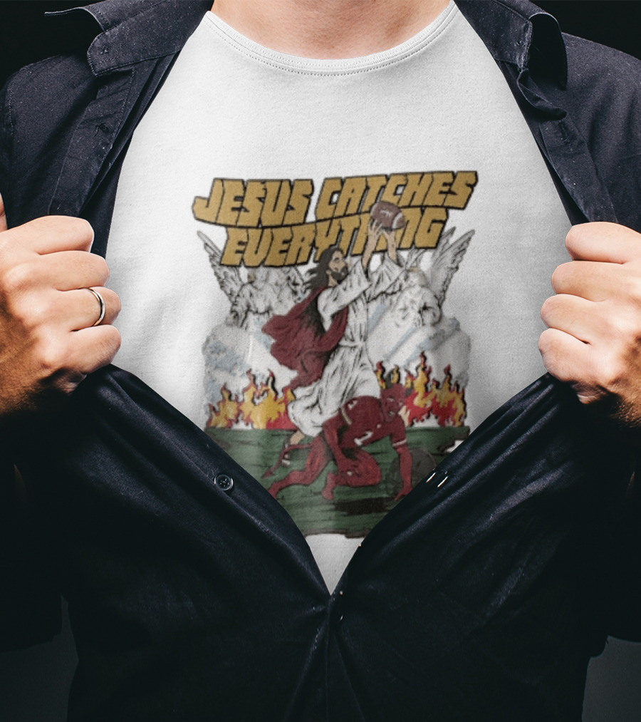 Jesus Catches Everything Angel Vs Devil Football Battle T-Shirt
