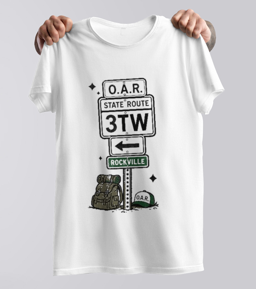 O.A.R. State Route 3TW Rockville Road Sign Backpack Adventure T-Shirt