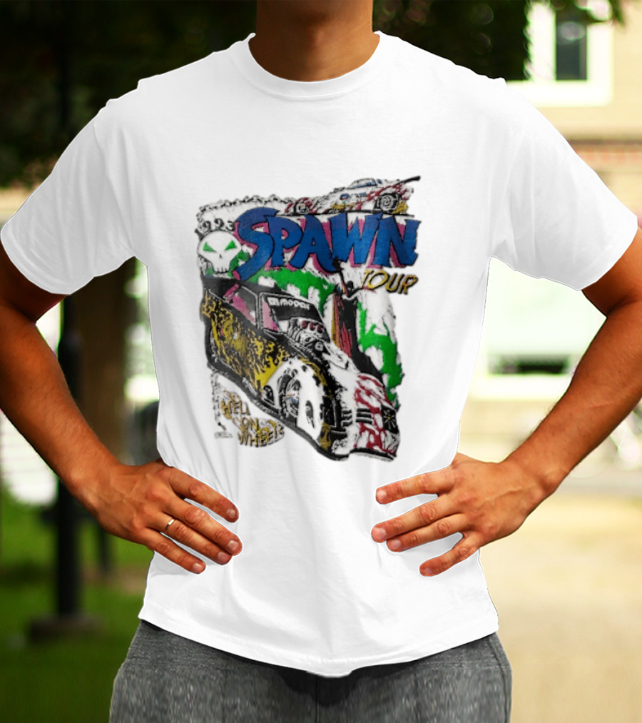 Spawn Tour Hell On Wheels Racing Car Skull Motif T-Shirt