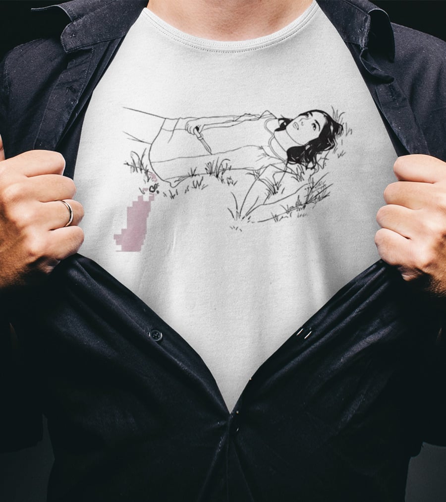 The Unraveled Tour Olivia Rodrigo Knife Graphic Line Art Lying In Grass T-Shirt