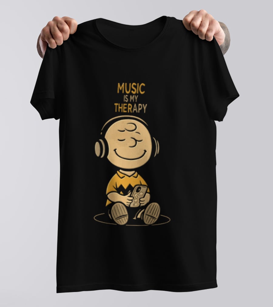 Charlie Brown Listening To Music Is My Therapy T-Shirt