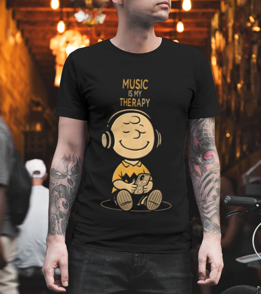 Charlie Brown Listening To Music Is My Therapy T-Shirt