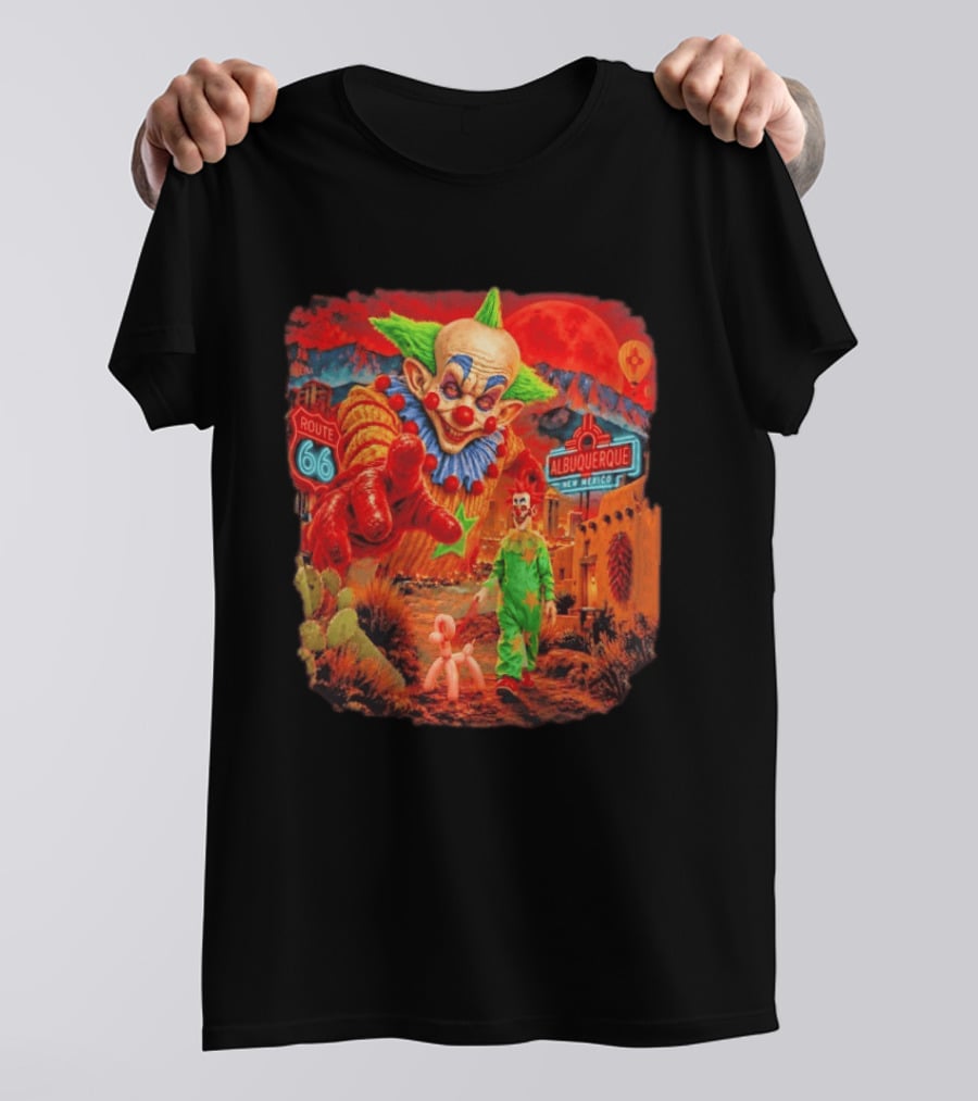 Creepy Clown Route 66 Albuquerque New Mexico Halloween Red Sky 2026 T-Shirt