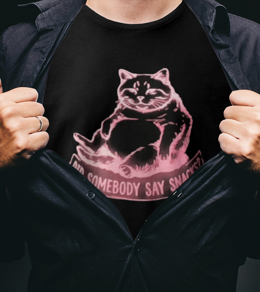 Did Somebody Say Snacks Fat Cat Neon Sitting T-Shirt