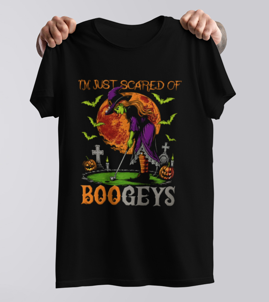 I'm Just Scared Of Bogeys Halloween Golf Witch Graveyard T-Shirt
