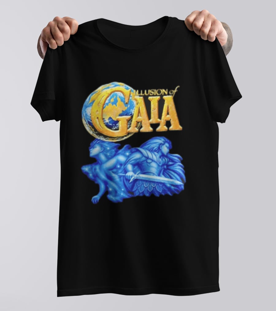 Illusion Of Gaia Earth Globe Blue Figures Sword T-Shirt