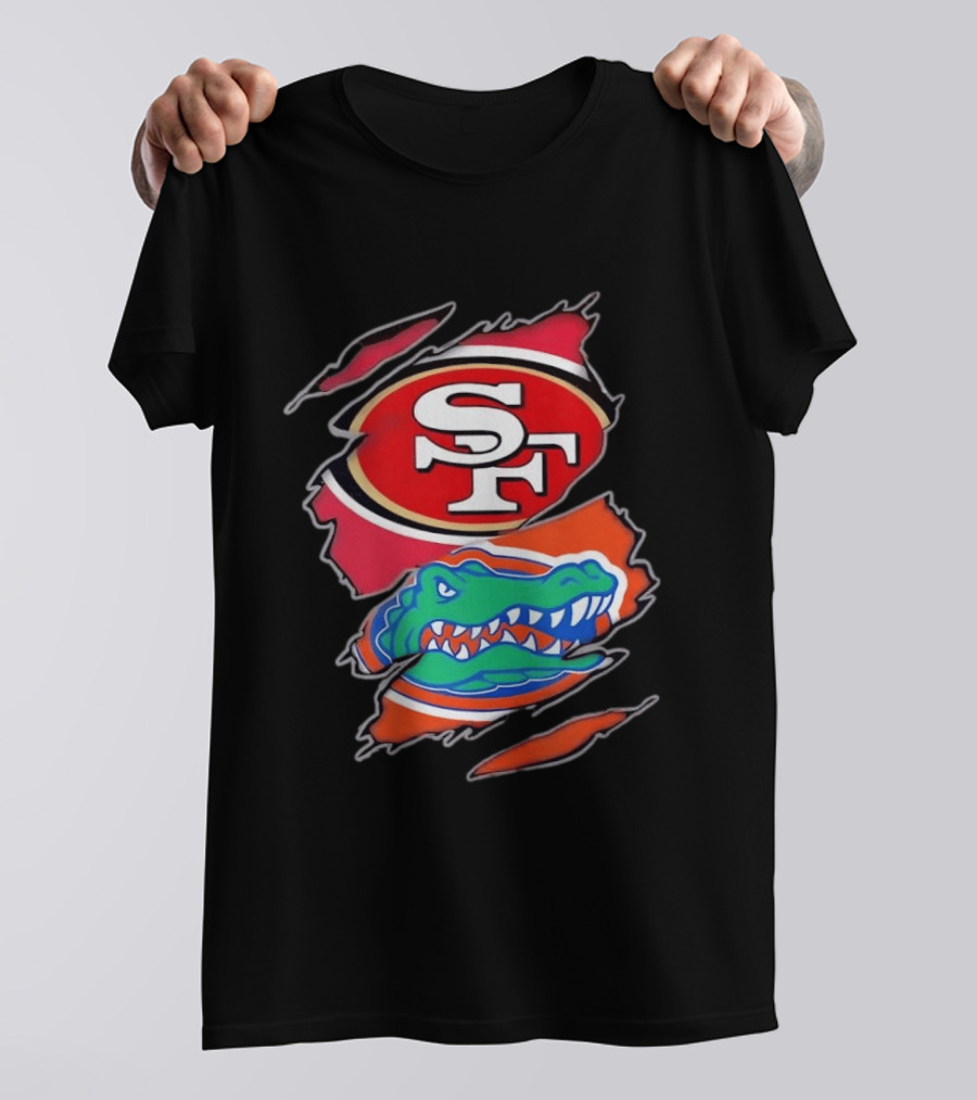 San Francisco 49ers SF Florida Gators Alligator Torn Fabric Football NFL NCAA T-Shirt