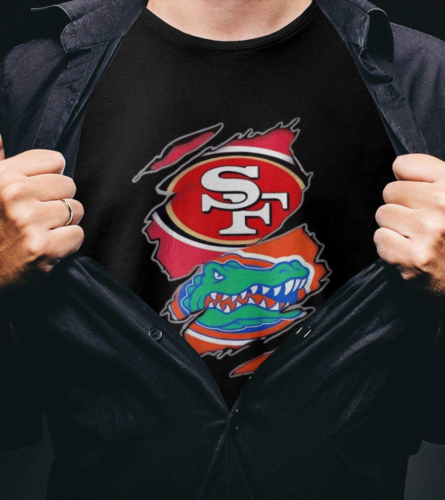 San Francisco 49ers SF Florida Gators Alligator Torn Fabric Football NFL NCAA T-Shirt