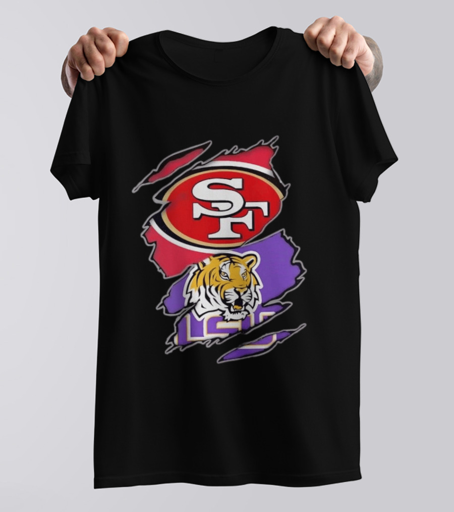San Francisco 49ers SF And LSU Tigers Tiger Distressed T-Shirt