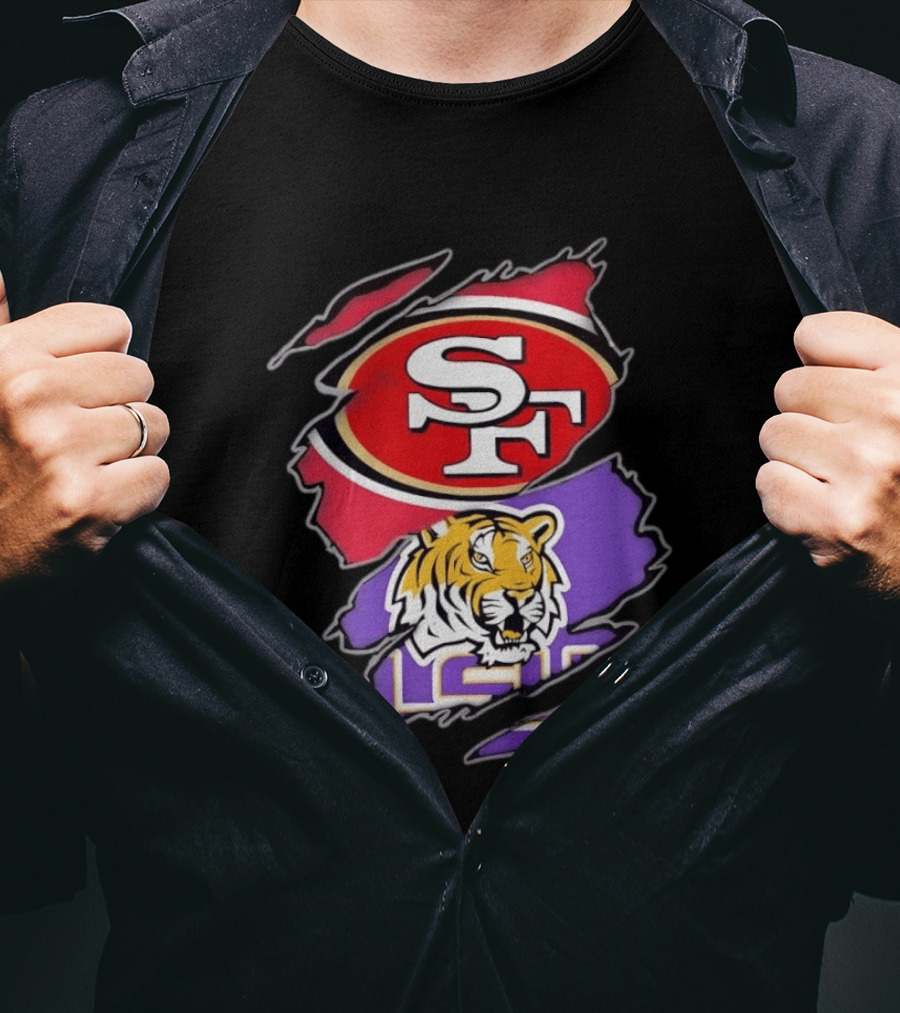 San Francisco 49ers SF And LSU Tigers Tiger Distressed T-Shirt