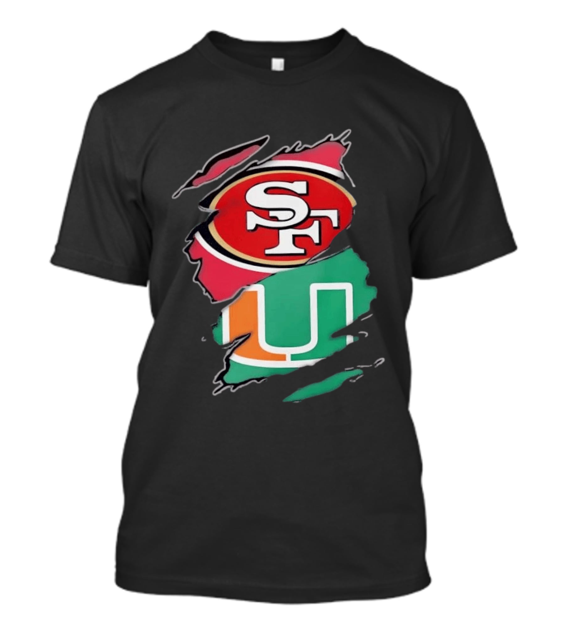 San Francisco 49ers SF And Miami Hurricanes U Distressed Logos T-Shirt