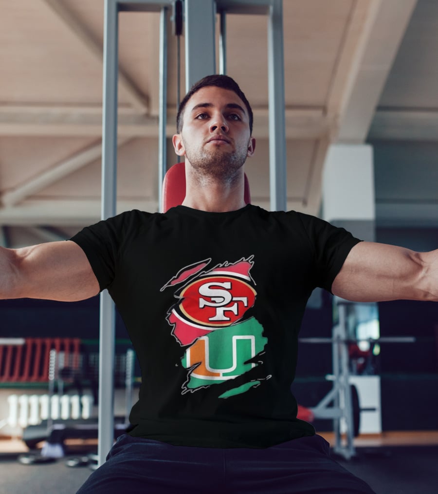 San Francisco 49ers SF And Miami Hurricanes U Distressed Logos T-Shirt
