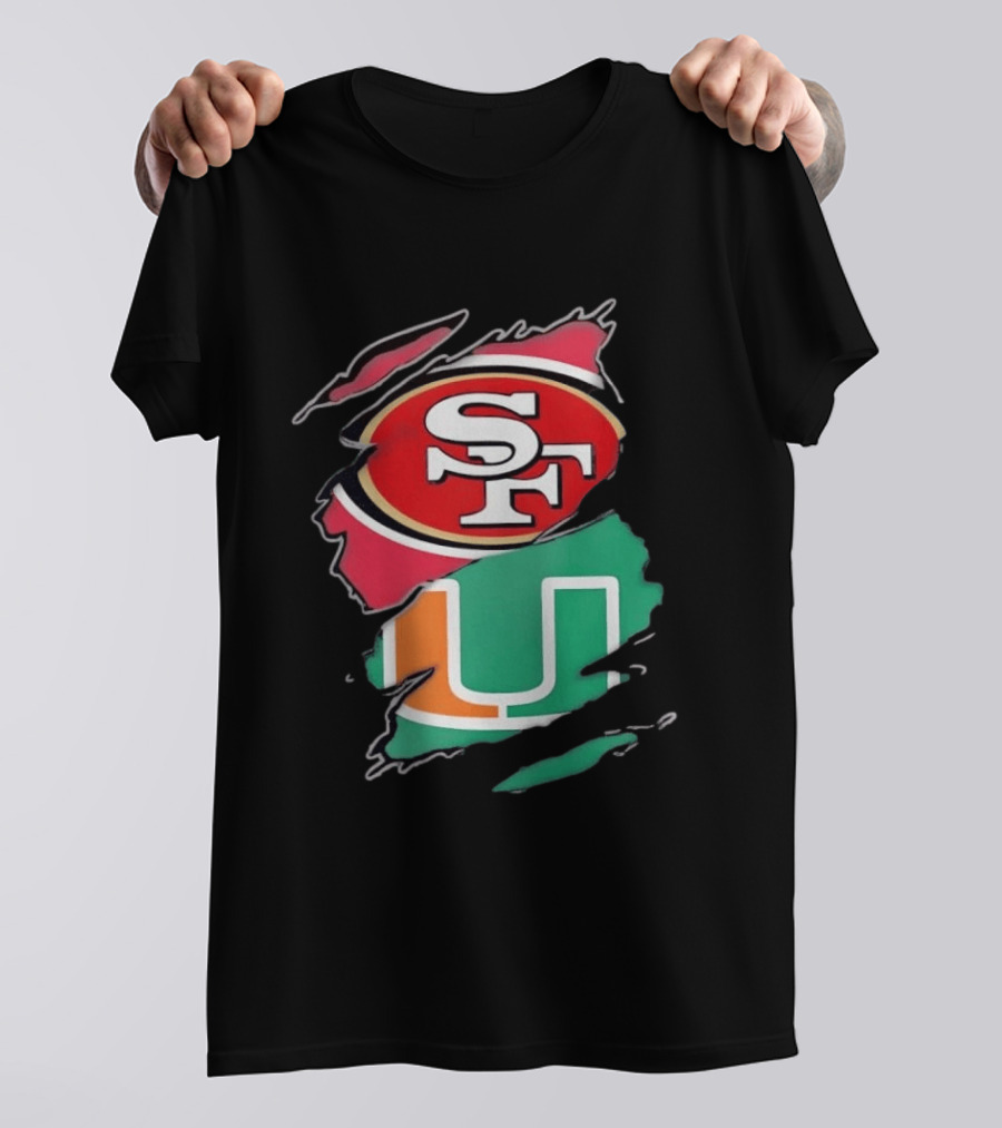 San Francisco 49ers SF And Miami Hurricanes U Distressed Logos T-Shirt