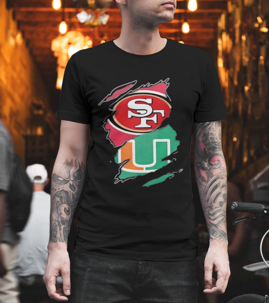 San Francisco 49ers SF And Miami Hurricanes U Distressed Logos T-Shirt