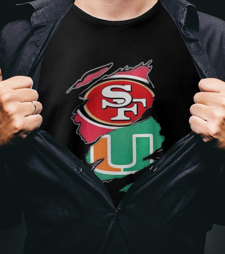 San Francisco 49ers SF And Miami Hurricanes U Distressed Logos T-Shirt