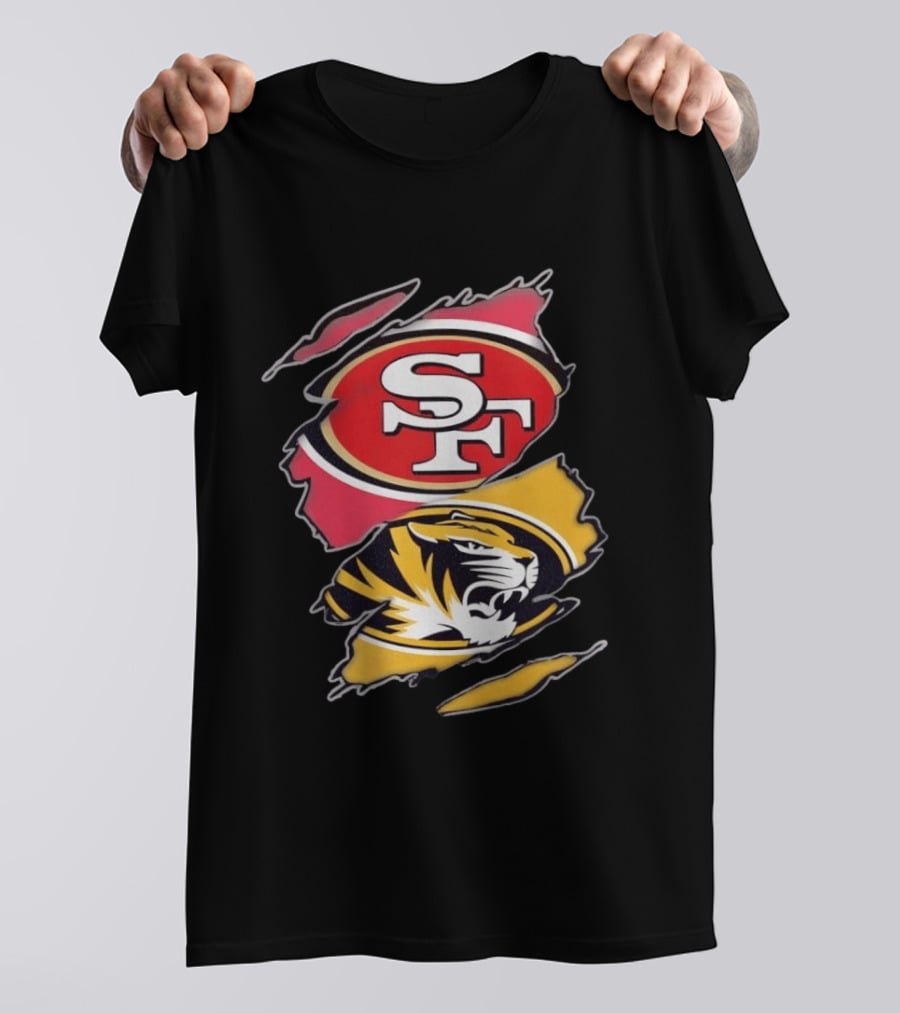 San Francisco 49ers Missouri Tigers Distressed Logo Rip Claw Marks T-Shirt
