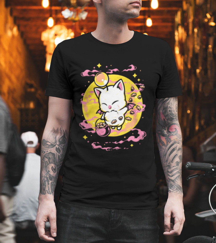 Moogle Cute Character With Candy Bucket And Glowing Yellow T-Shirt