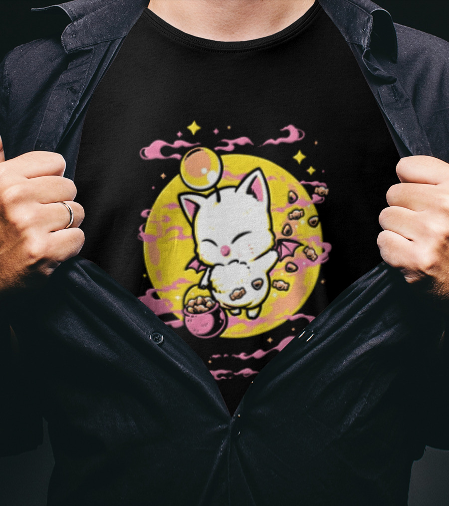 Moogle Cute Character With Candy Bucket And Glowing Yellow T-Shirt