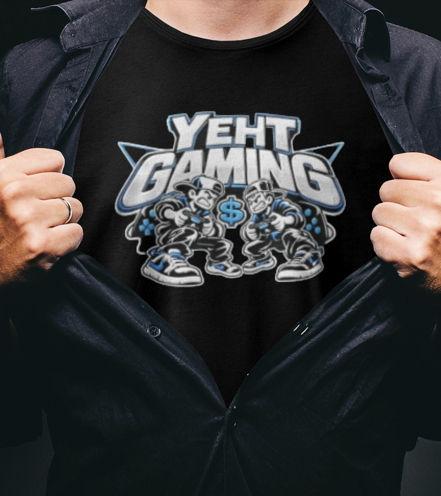 Yeht Gaming Two Boys Playing Video Games Dollar Sign Joysticks Sneakers T-Shirt