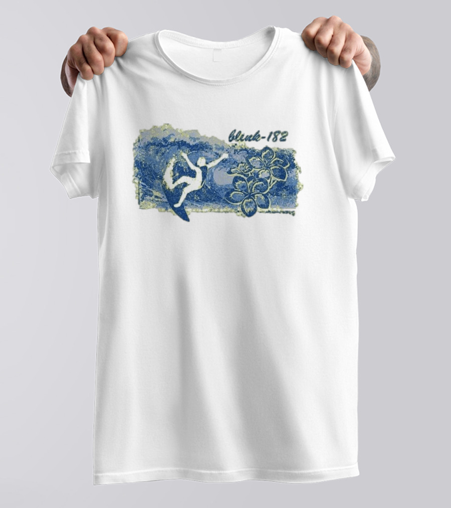 Blink 182 Surfer With Floral Wave T-Shirt