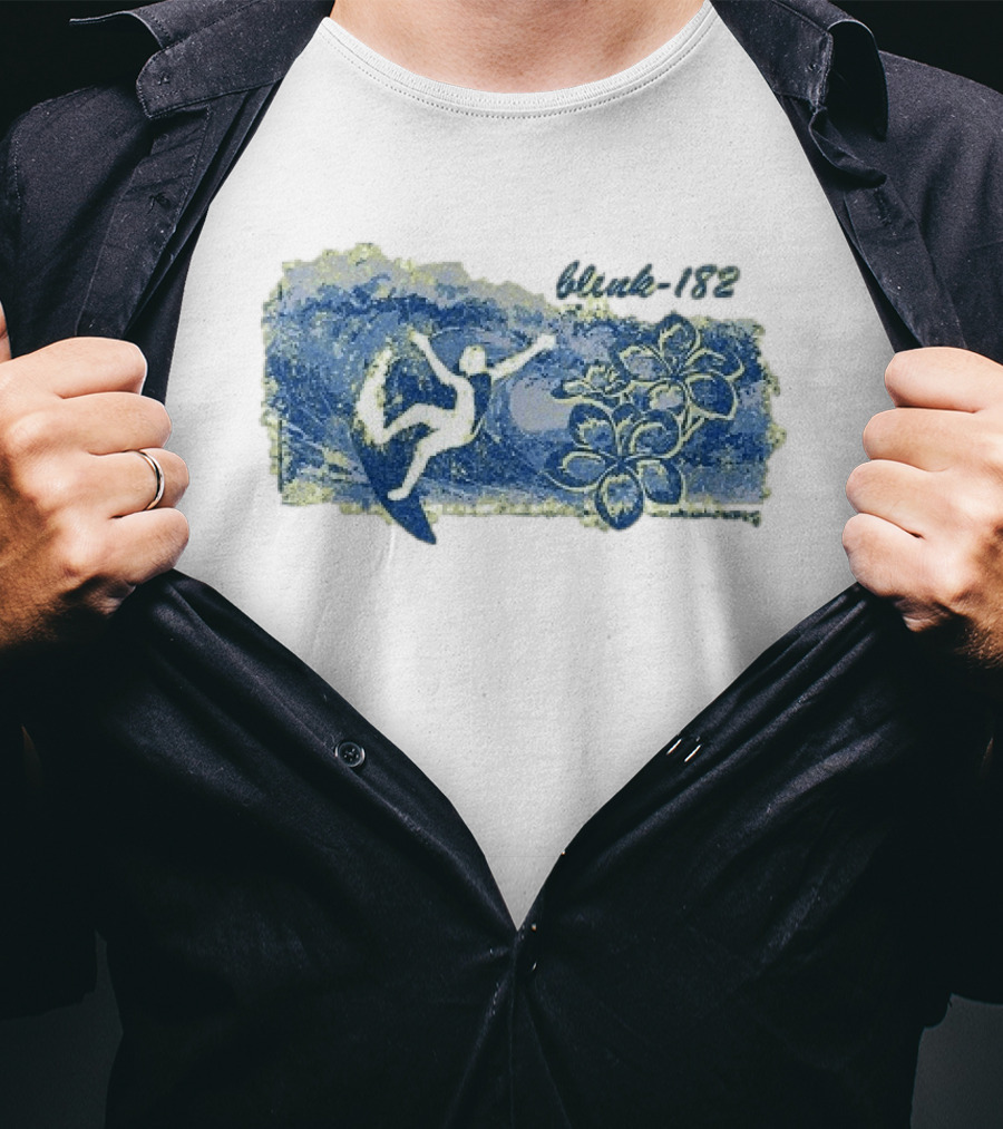Blink 182 Surfer With Floral Wave T-Shirt