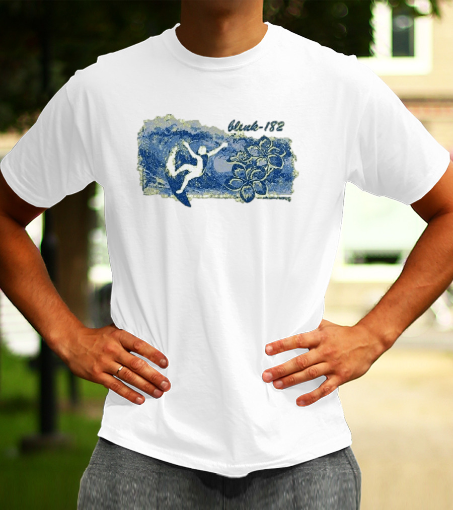 Blink 182 Surfer With Floral Wave T-Shirt