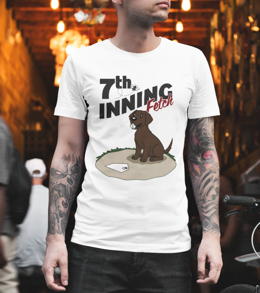 7th Inning Fetch Chocolate Lab Baseball Puppy T-Shirt