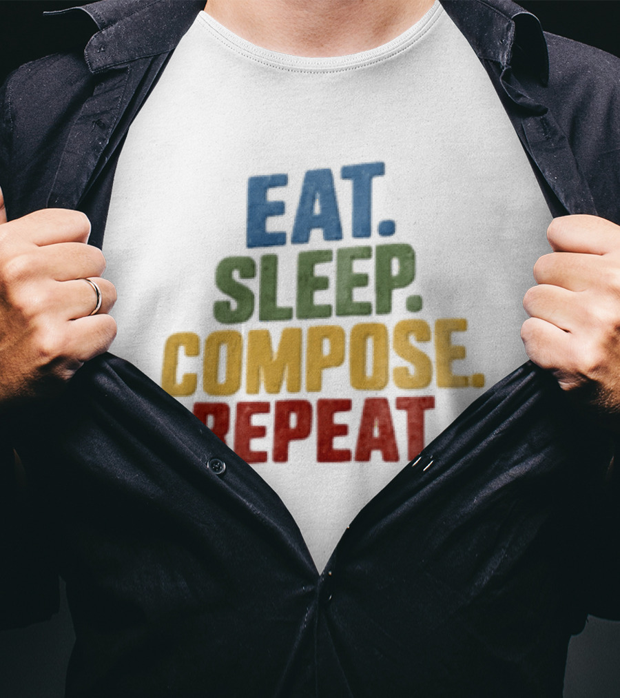 EAT Sleep Compose Repeat Distressed Block Multicolored T-Shirt