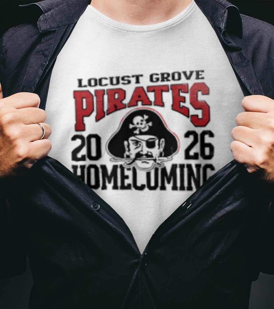 Locust Grove Pirates 2026 Homecoming Pirate Skull Eyepatch Sword T-Shirt