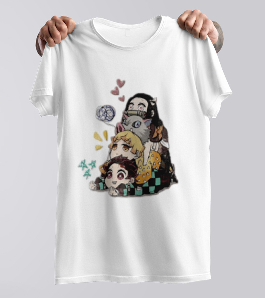 Tanjiro Kamado Zenitsu Agatsuma Inosuke Hashibira Nezuko Hearts Demon Slayer T-Shirt