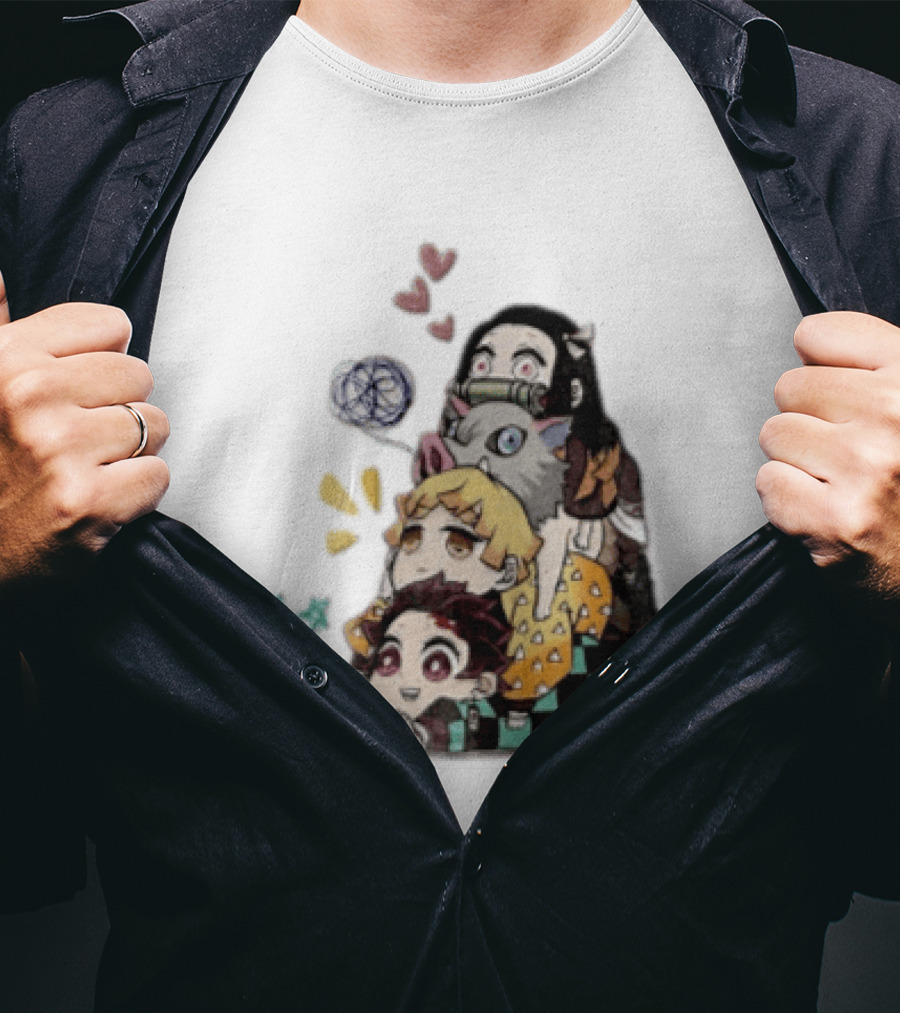 Tanjiro Kamado Zenitsu Agatsuma Inosuke Hashibira Nezuko Hearts Demon Slayer T-Shirt