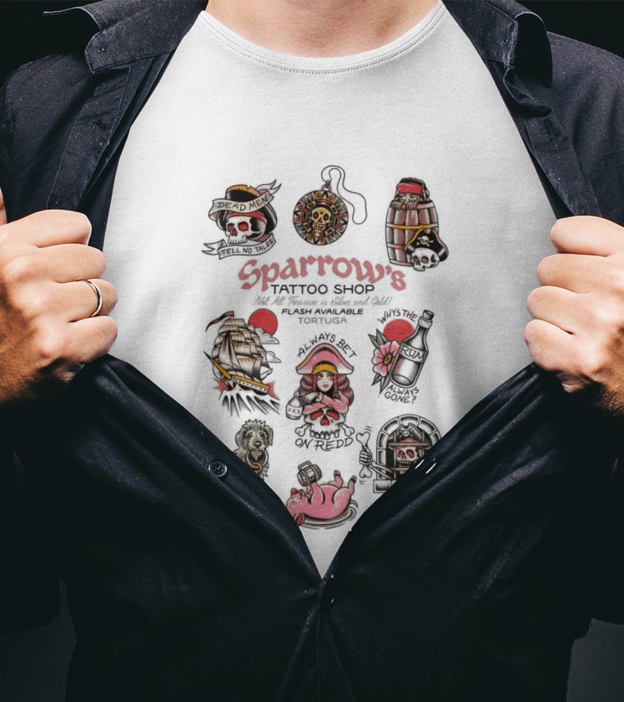 Sparrows Tattoo Shop Pirate Themed Art And Iconic Motifs Collection T-Shirt