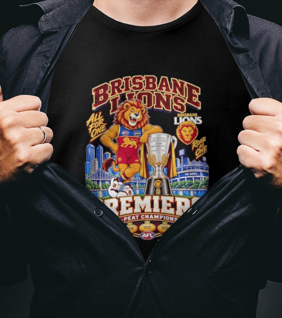 Brisbane Lions 2026 AFL Premiers 3 Peat Champions Roar As One T-Shirt