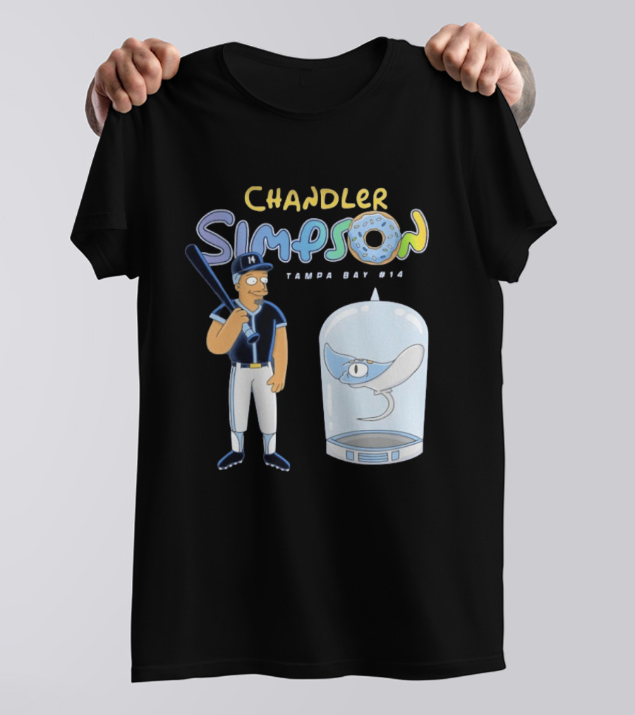 Chandler Simpson Tampa Bay Rays Cartoon Character #14 With Baseball Bat And Manta Ray T-Shirt