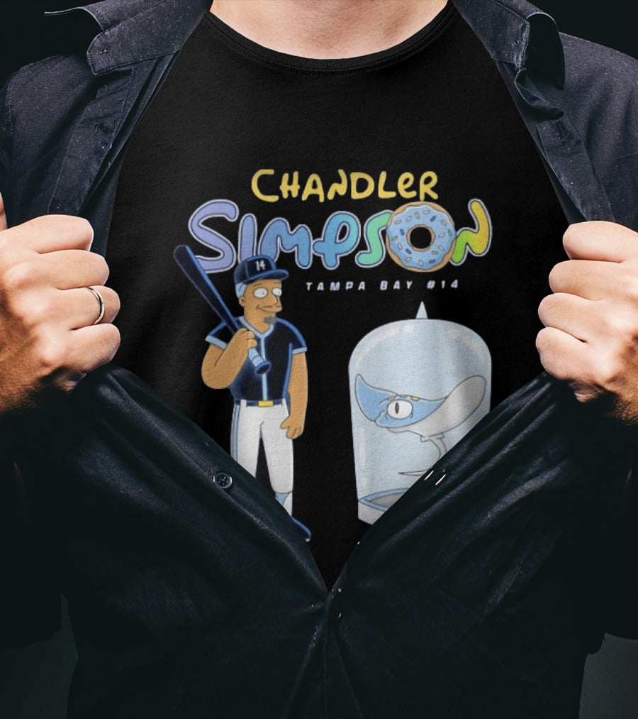 Chandler Simpson Tampa Bay Rays Cartoon Character #14 With Baseball Bat And Manta Ray T-Shirt