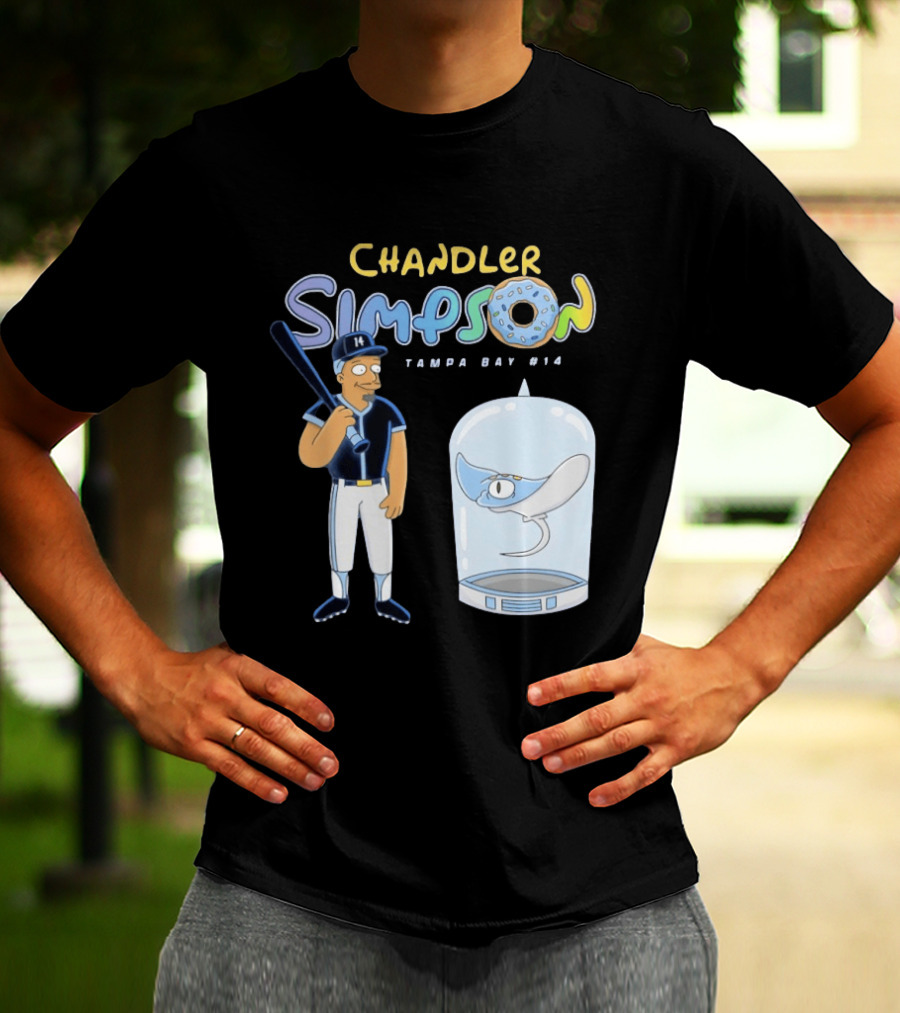 Chandler Simpson Tampa Bay Rays Cartoon Character #14 With Baseball Bat And Manta Ray T-Shirt