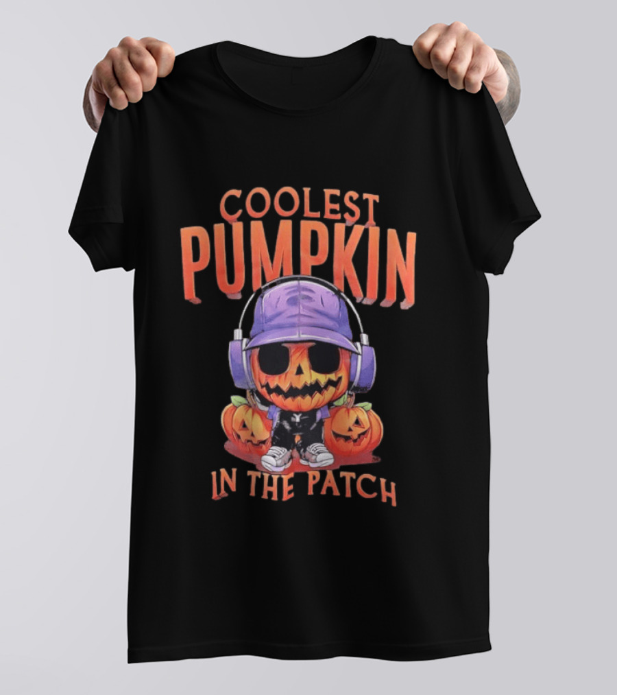 Coolest Pumpkin In The Patch Halloween Pumpkin With Headphones And Sunglasses T-Shirt