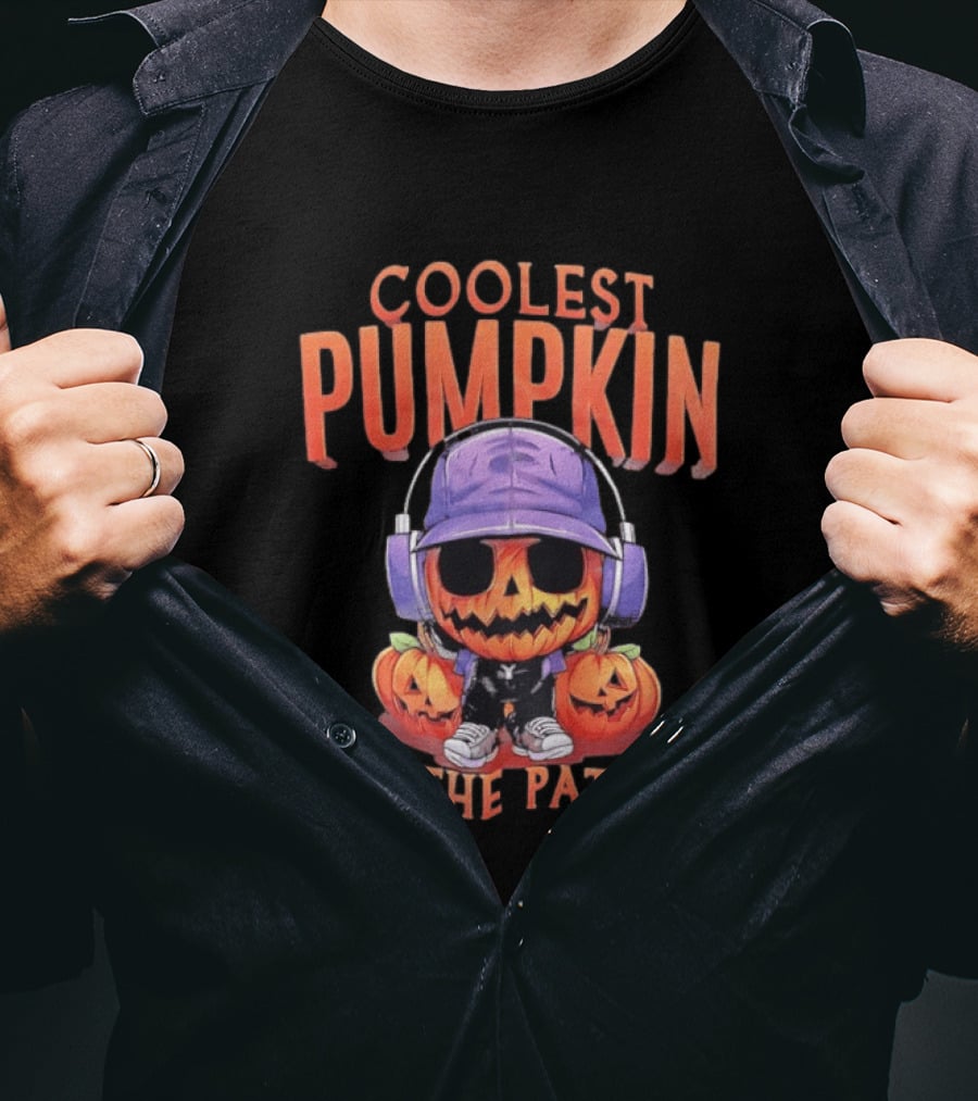 Coolest Pumpkin In The Patch Halloween Pumpkin With Headphones And Sunglasses T-Shirt