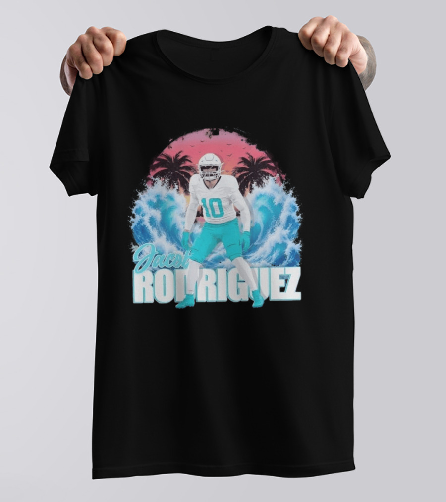 Jacob Rodriguez Miami Dolphins Tidal Wave Football Player Tropical T-Shirt