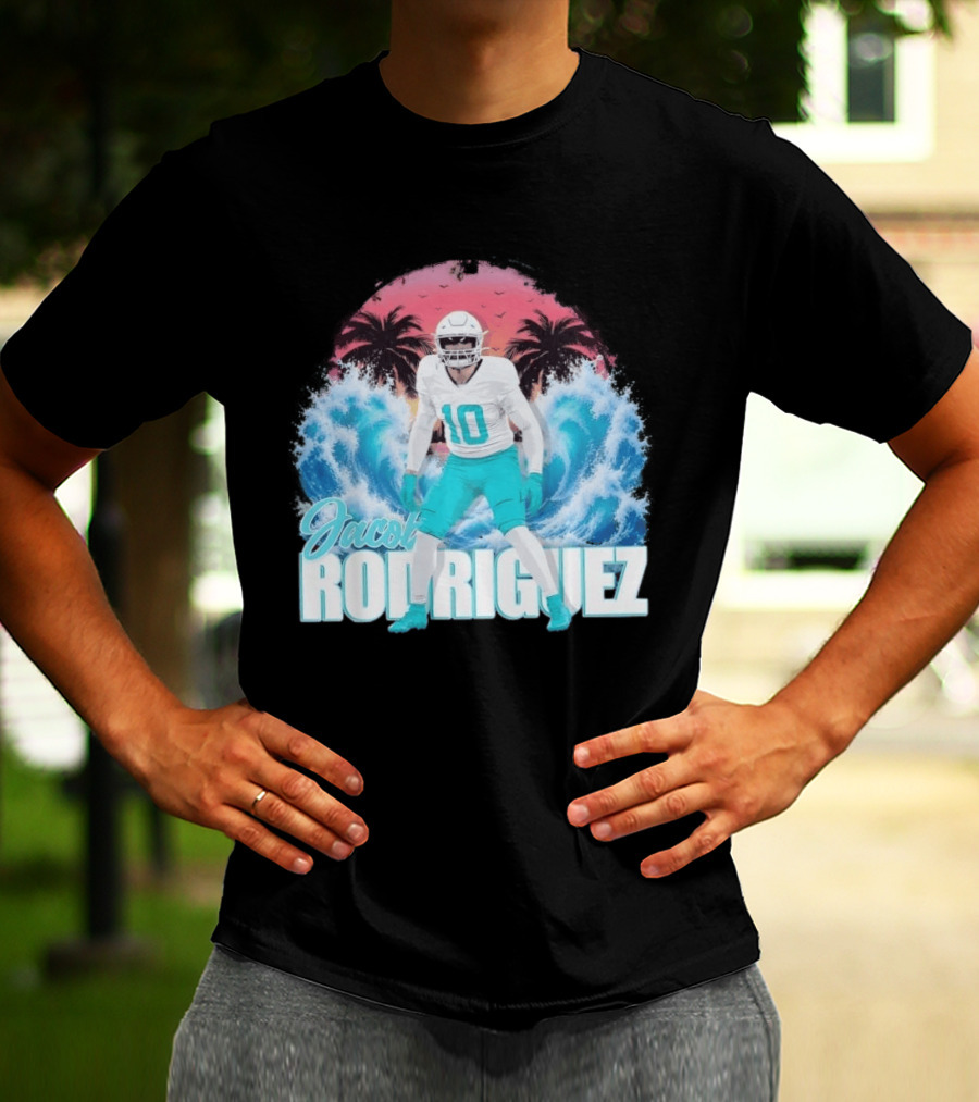 Jacob Rodriguez Miami Dolphins Tidal Wave Football Player Tropical T-Shirt