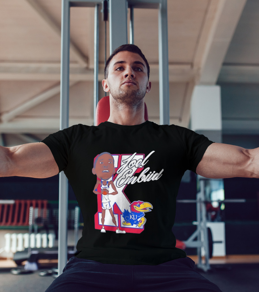 Joel Embiid Kansas Jayhawks KU Cartoon Bobblehead T-Shirt