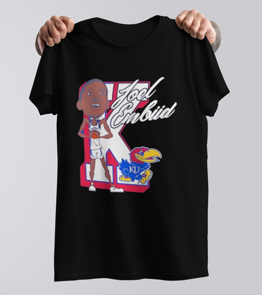 Joel Embiid Kansas Jayhawks KU Cartoon Bobblehead T-Shirt