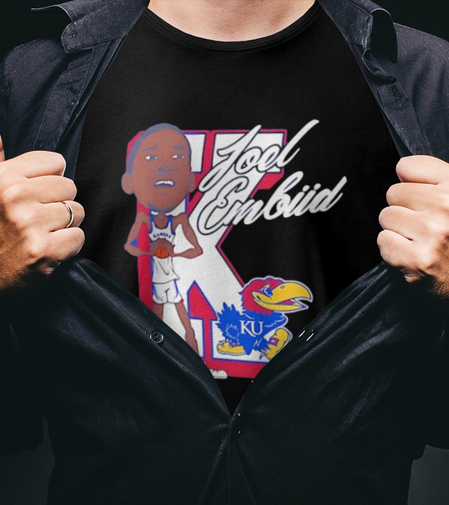 Joel Embiid Kansas Jayhawks KU Cartoon Bobblehead T-Shirt