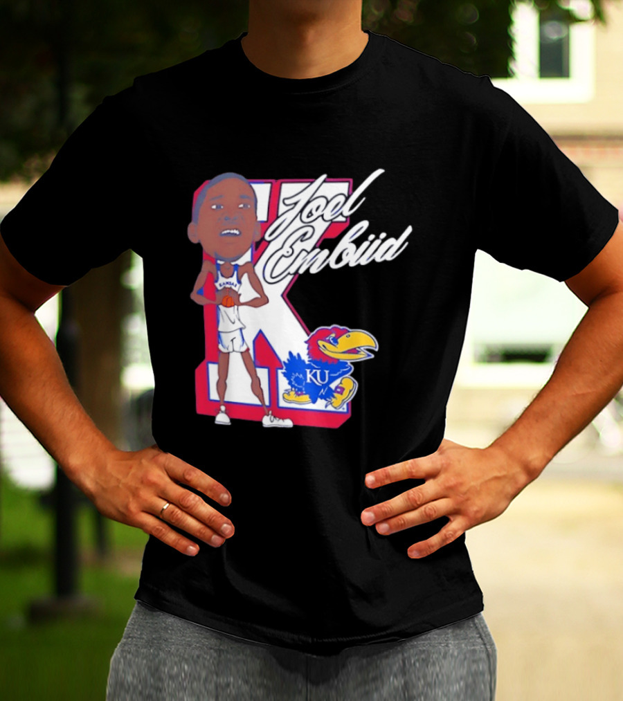 Joel Embiid Kansas Jayhawks KU Cartoon Bobblehead T-Shirt